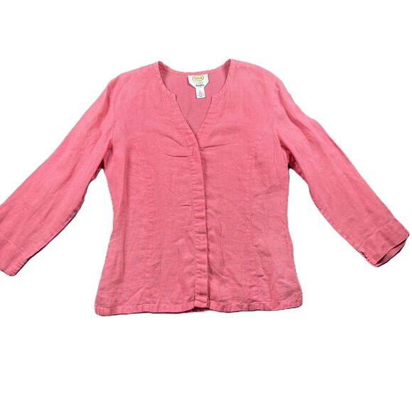 Talbots Vintage Irish Linen Cardigan Jacket Button Up Shirt Hot Pink Size 6 F149 - Picture 1 of 8